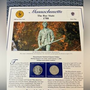 Massachusetts State Coin Quarter Stamps Card Historical Geographical Ltd Mint